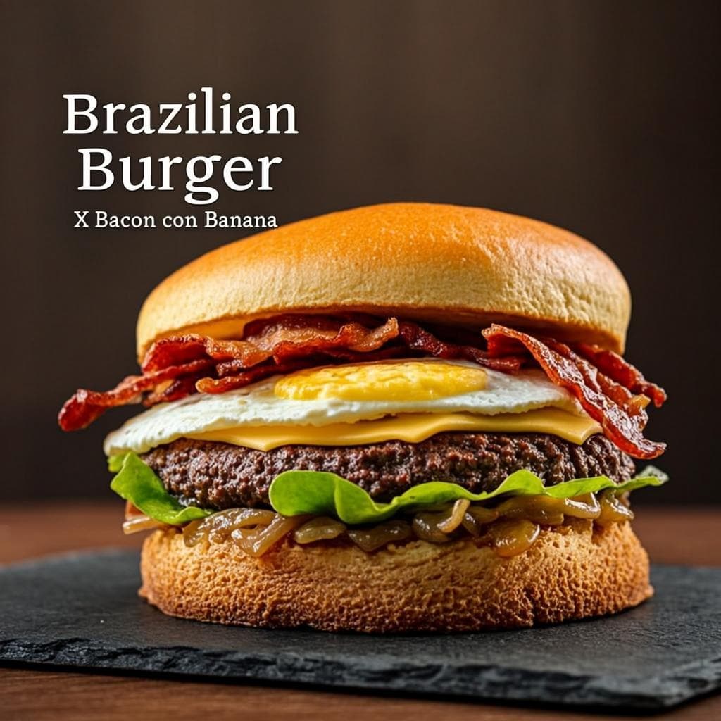 Foto do X-Bacon com Banana — Bacon + banana caramelizada + queijo. Surpreendente!