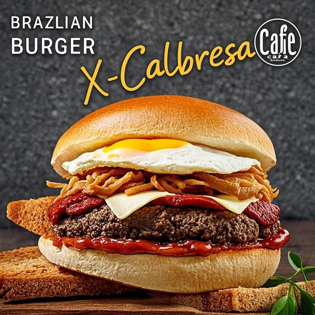 Foto do X-Calabresa — Hambúrguer + calabresa + queijo + ovo + batata palha.
